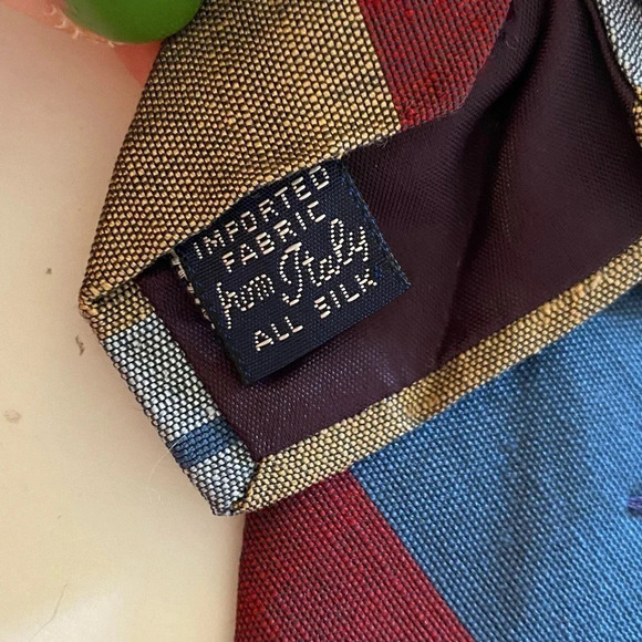 Vintage 70s LANVIN Paris Silk Scarf ACWA Union Label Mens Striped Blue Red Gold - Picture 8 of 10